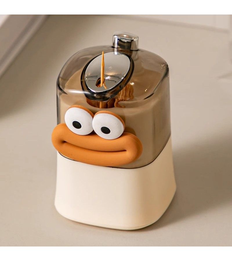 1 2 4 Pcs Fun Automatic Toothpick Dispenser Creative Cartoon Design Plastic Push Down Toothpick Holder Big Eye Style Suitable For Household And Restaurant Use - Image 1