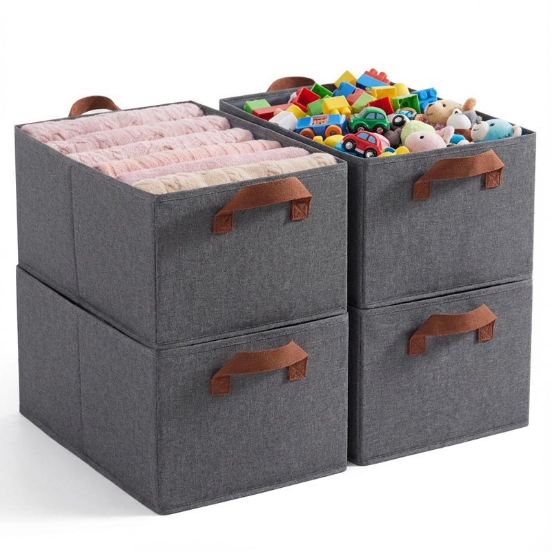 BESWILL 4 Pack Large Capacity Closet Storage bins Foldable Storage Bins for Shelves Large Fabric Closet Organizers with Handles for Clothing Toys Books Shelves - Image 2