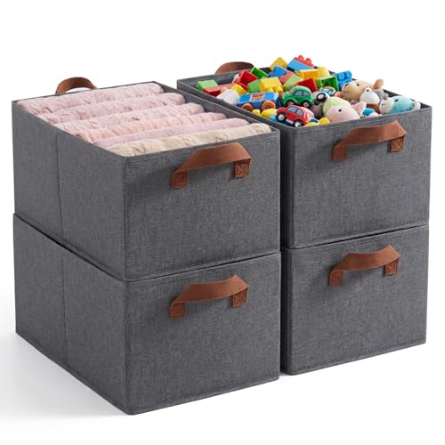 BESWILL 4 Pack Large Capacity Closet Storage bins Foldable Storage Bins for Shelves Large Fabric Closet Organizers with Handles for Clothing Toys Books Shelves - Image 1
