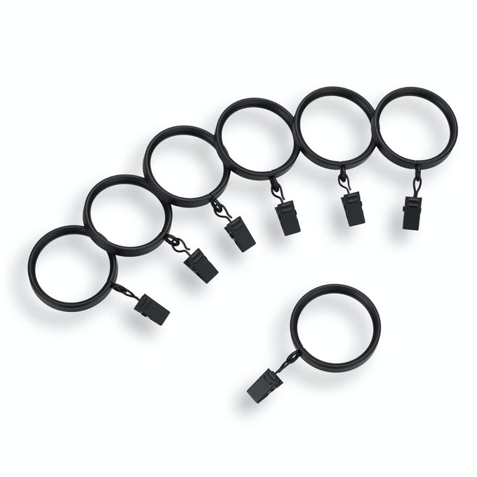 Premium Collection Flat Steel Curtain Clip Rings Set of 14 Curtain Rings with Clips Rings with Clips for Curtains Fits Premium and Acrylic Curtain Rods 1 58 Matte Black