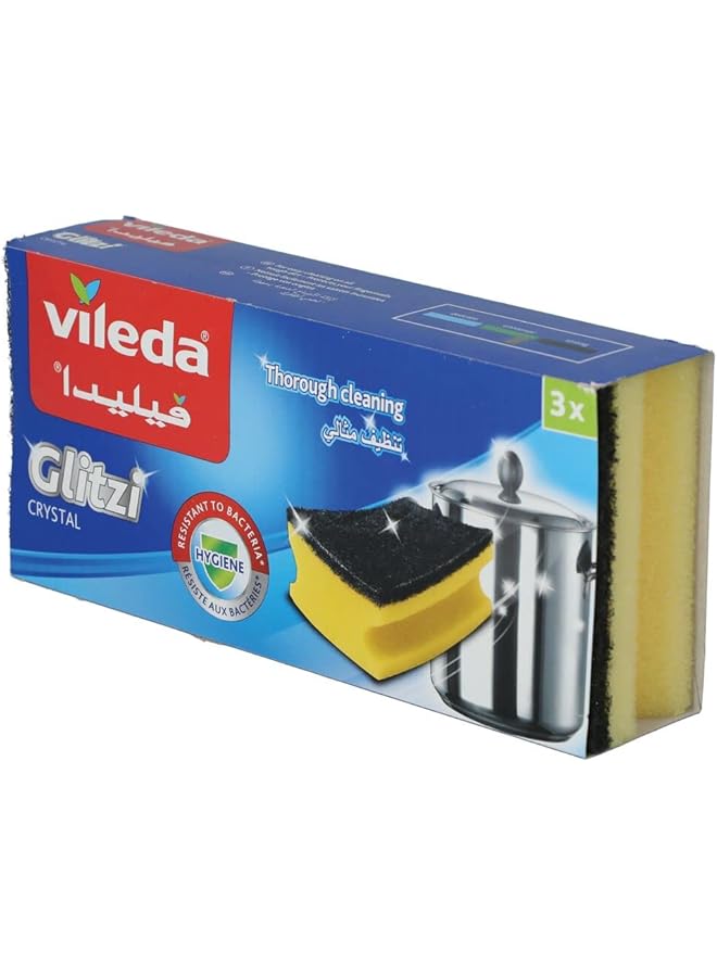 فيليدا إسفنجة غسيل الأطباق كريستال جليتزي، 3 قطع، ذات رغوة عالية لتنظيف الأوساخ الصعبة يوميًا - Image 4