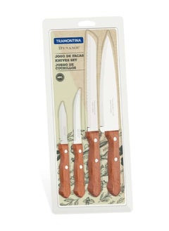 Since 1911,Made in Brazil- Dynamic 4 Pieces Knife Set with Stainless Steel Blade and Natural Wood Handle
