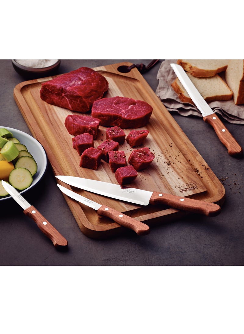 TRAMONTINA - Since 1911,Made in Brazil- Dynamic 4 Pieces Knife Set with Stainless Steel Blade and Natural Wood Handle - Image 1