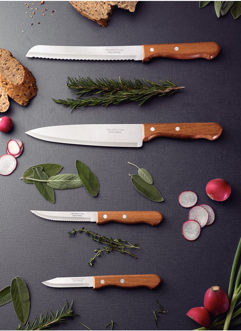 TRAMONTINA - Since 1911,Made in Brazil- Dynamic 4 Pieces Knife Set with Stainless Steel Blade and Natural Wood Handle - Image 1