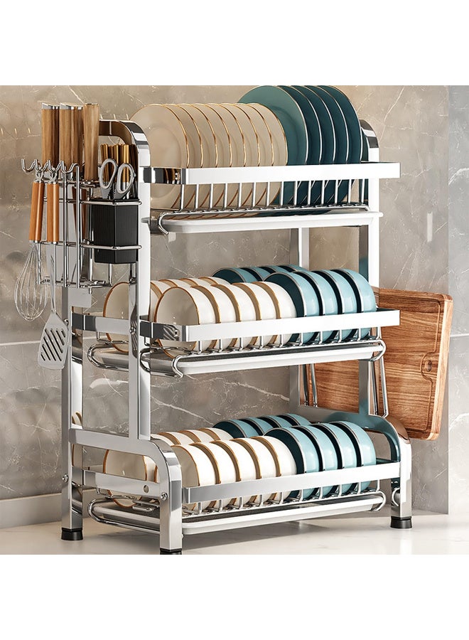 ZERIFAM 3 Tier Dish Drying Rack,Stainless Steel Dish Drying Rack, Expandable Multifunctional Dish Drainer with Utensil Holder, Large Capacity Space Saving Storage for Kitchen, Counter, Home - Image 1