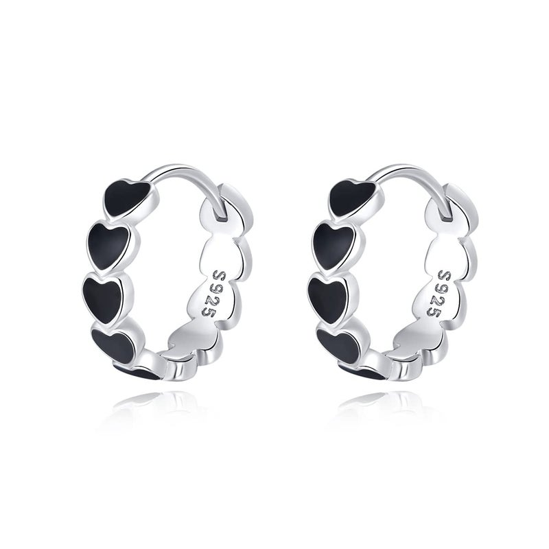 SLUYNZ Sterling Silver Black Heart Hoop Earrings, 1.5CM, Hypoallergenic, Anti-Oxidation, Minimalist, Gift Ready - Image 1