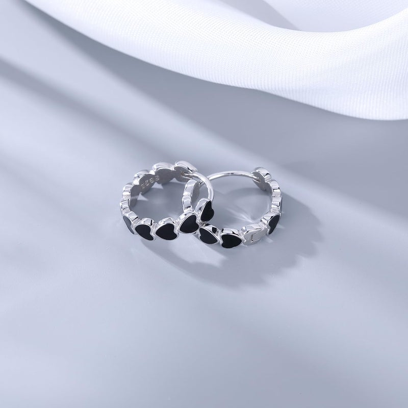 SLUYNZ Sterling Silver Black Heart Hoop Earrings, 1.5CM, Hypoallergenic, Anti-Oxidation, Minimalist, Gift Ready - Image 5