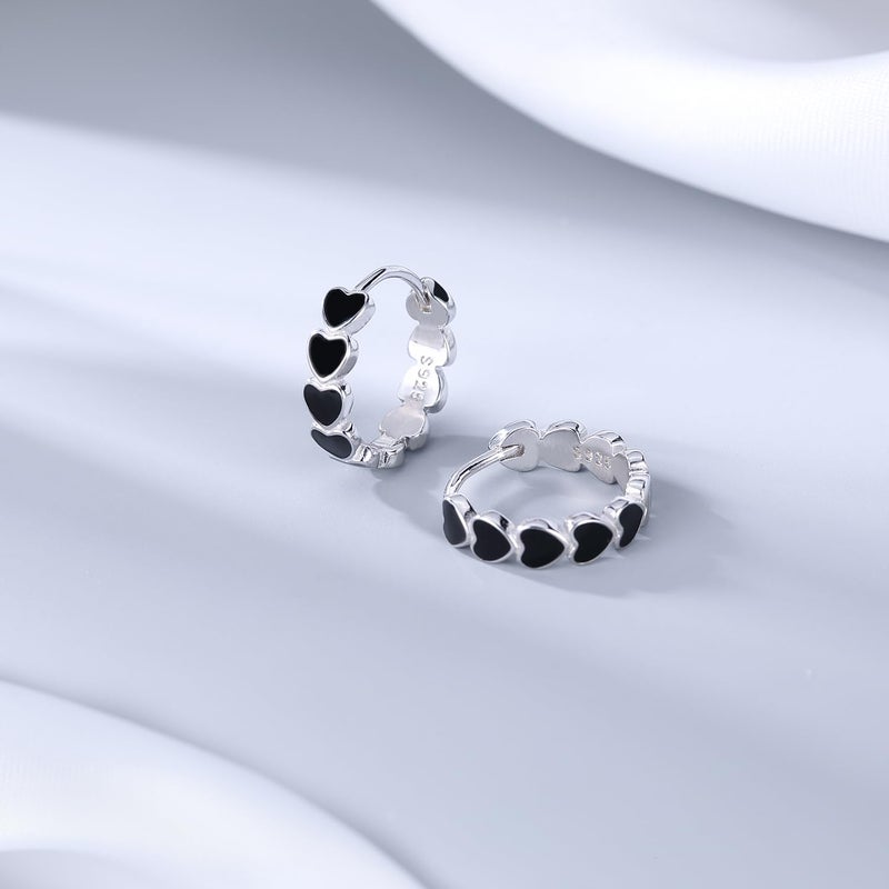 SLUYNZ Sterling Silver Black Heart Hoop Earrings, 1.5CM, Hypoallergenic, Anti-Oxidation, Minimalist, Gift Ready - Image 4