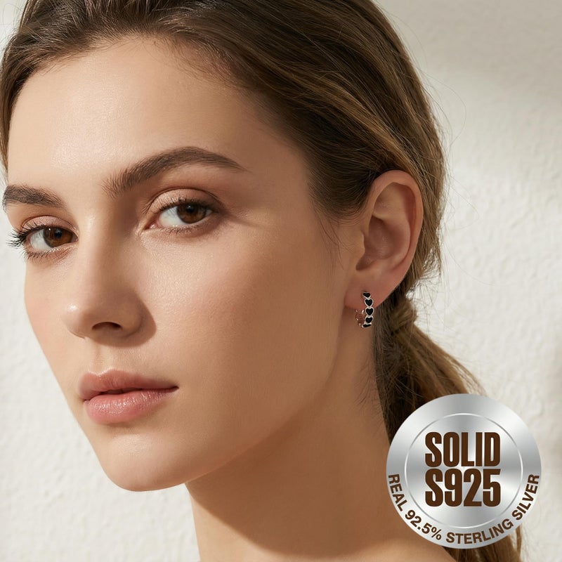 SLUYNZ Sterling Silver Black Heart Hoop Earrings, 1.5CM, Hypoallergenic, Anti-Oxidation, Minimalist, Gift Ready - Image 3