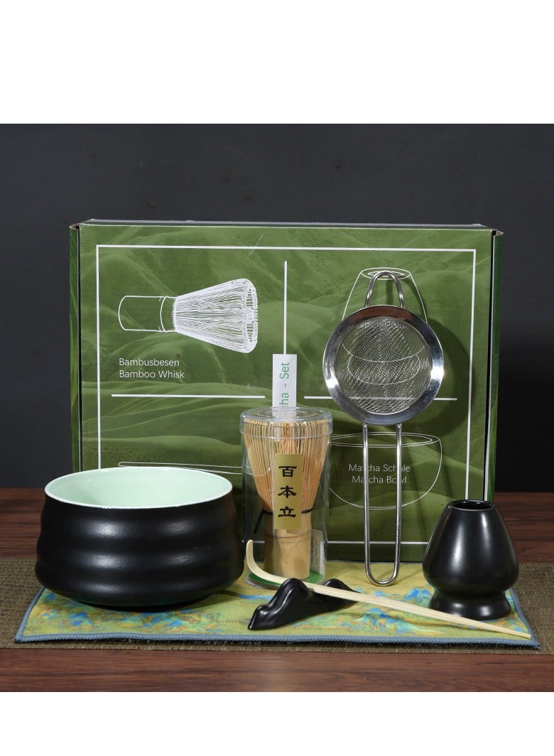 EFUMKE Matcha set, ceramic matcha bowl + whisk stand + bamboo whisk + spoon + tea strainer, perfect handmade matcha set for making traditional matcha, matcha gift set. - Image 1