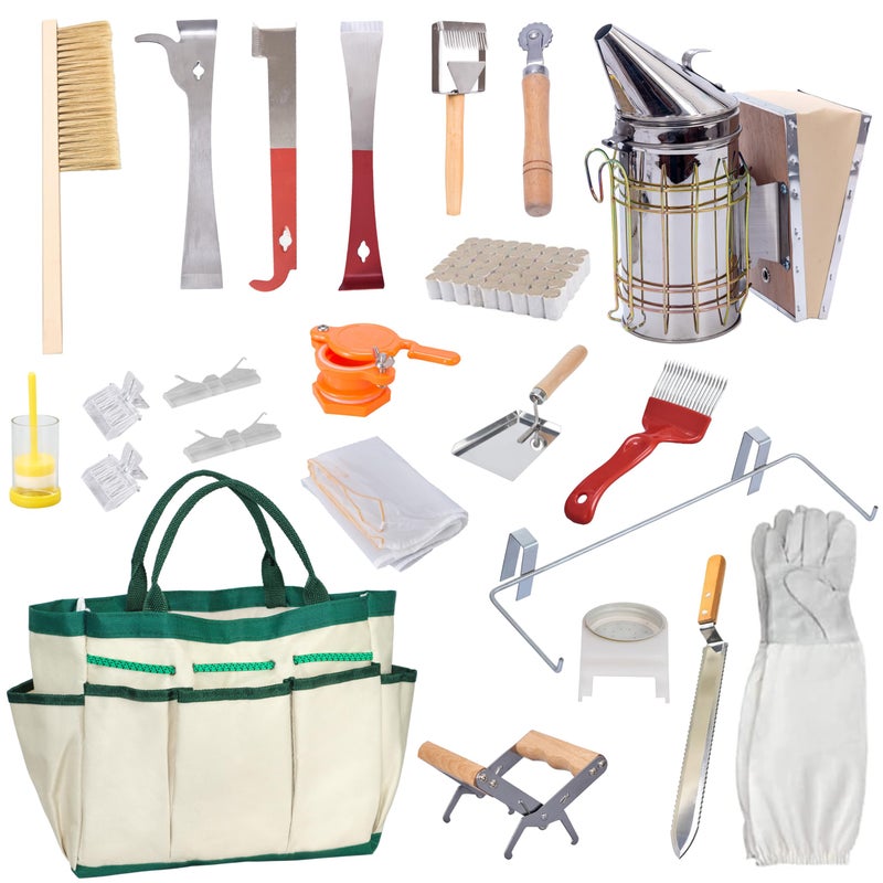 BeeCastle Beekeeping Supplies 22PCS Beekeeping Tools Kit with Organizer Tote, Bee Keeping Supplies-All Tools Kit Bee Keeping Starter Kit for Beginners and Professional Beekeepers - Image 1