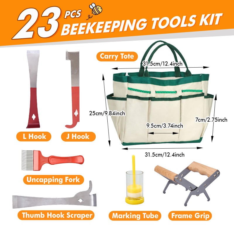 BeeCastle Beekeeping Supplies 22PCS Beekeeping Tools Kit with Organizer Tote, Bee Keeping Supplies-All Tools Kit Bee Keeping Starter Kit for Beginners and Professional Beekeepers - Image 2
