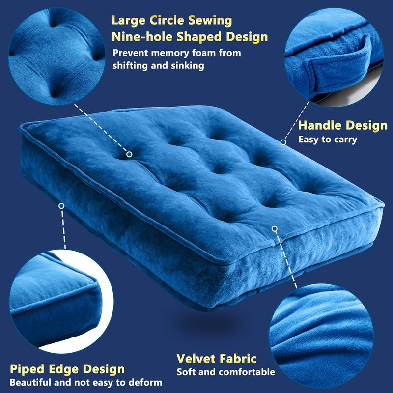 1 MIDDLE ONE Floor Pillow Set of 2, Memory Foam Meditation Cushion, Floor Cushions for Adults Sitting, Large Square Seat Cushions for Yoga, Couch, Sofa, Kids, Living Room, 20x20 Inch (Navy Blue) - Image 4