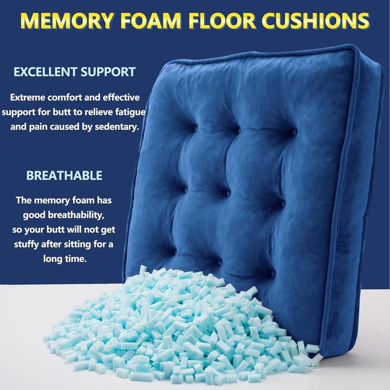 1 MIDDLE ONE Floor Pillow Set of 2, Memory Foam Meditation Cushion, Floor Cushions for Adults Sitting, Large Square Seat Cushions for Yoga, Couch, Sofa, Kids, Living Room, 20x20 Inch (Navy Blue) - Image 2