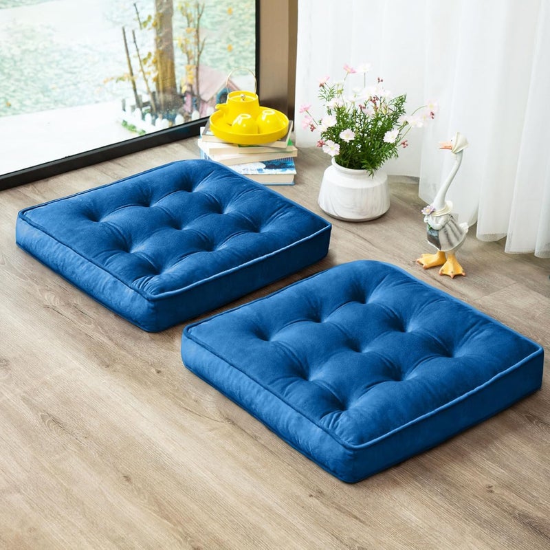 1 MIDDLE ONE Floor Pillow Set of 2, Memory Foam Meditation Cushion, Floor Cushions for Adults Sitting, Large Square Seat Cushions for Yoga, Couch, Sofa, Kids, Living Room, 20x20 Inch (Navy Blue) - Image 1