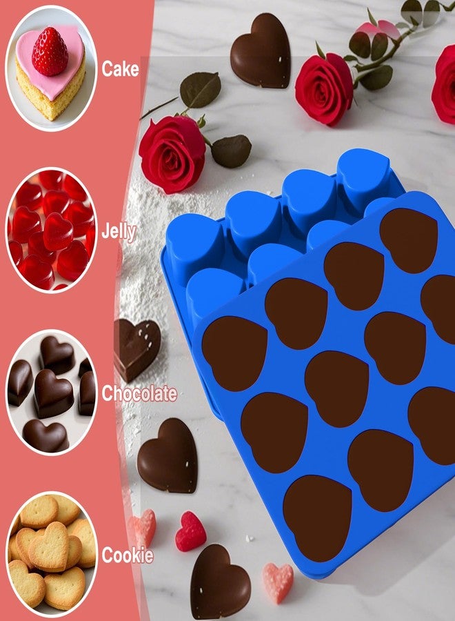 PLUVAVA 3 Pieces Heart Silicone Molds 12 Cavities Heart Shaped Chocolate Mold Non-Stick Baking Valentines Silicone Molds for Making Soap Chocolate Jelly Candy (Blue) - Image 5