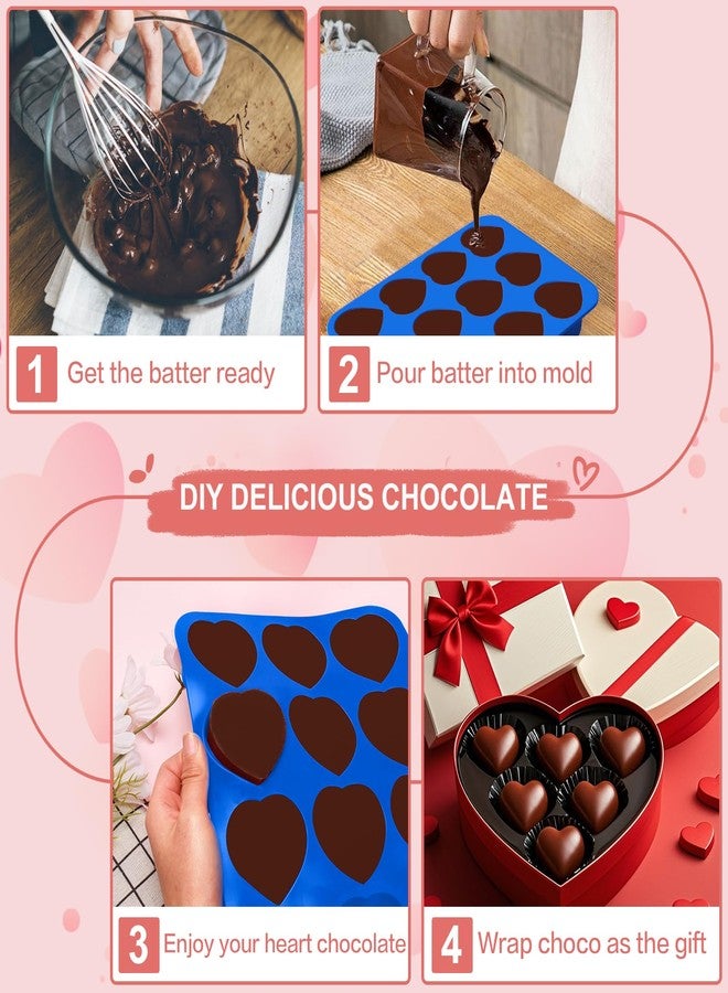 PLUVAVA 3 Pieces Heart Silicone Molds 12 Cavities Heart Shaped Chocolate Mold Non-Stick Baking Valentines Silicone Molds for Making Soap Chocolate Jelly Candy (Blue) - Image 4