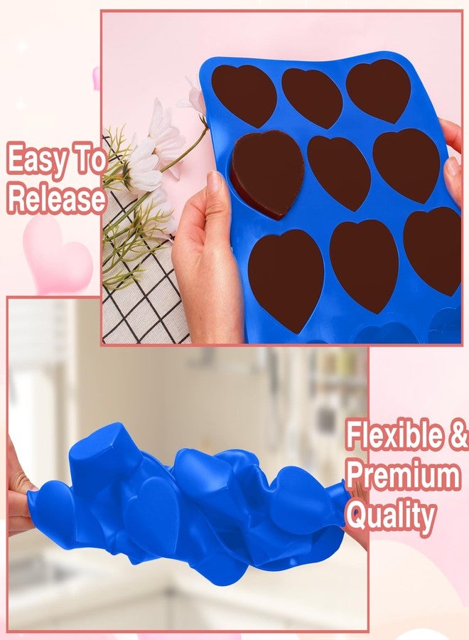 PLUVAVA 3 Pieces Heart Silicone Molds 12 Cavities Heart Shaped Chocolate Mold Non-Stick Baking Valentines Silicone Molds for Making Soap Chocolate Jelly Candy (Blue) - Image 3