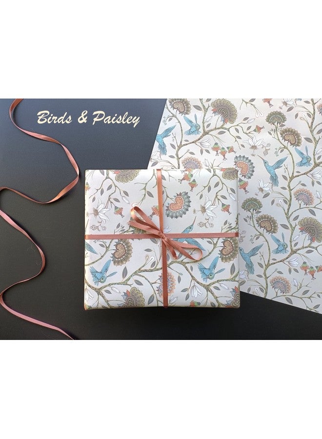 Aakar Pack of 5 Multicolor Floral Gift Wrapping Paper Sheets | 29 x 19 Inches | Matt Finish | 90 GSM Sheets | Ideal for Home Decor, Birthday, Wedding, Anniversary, Christmas & Festive Occasions (Birds & Paisley) - Image 2