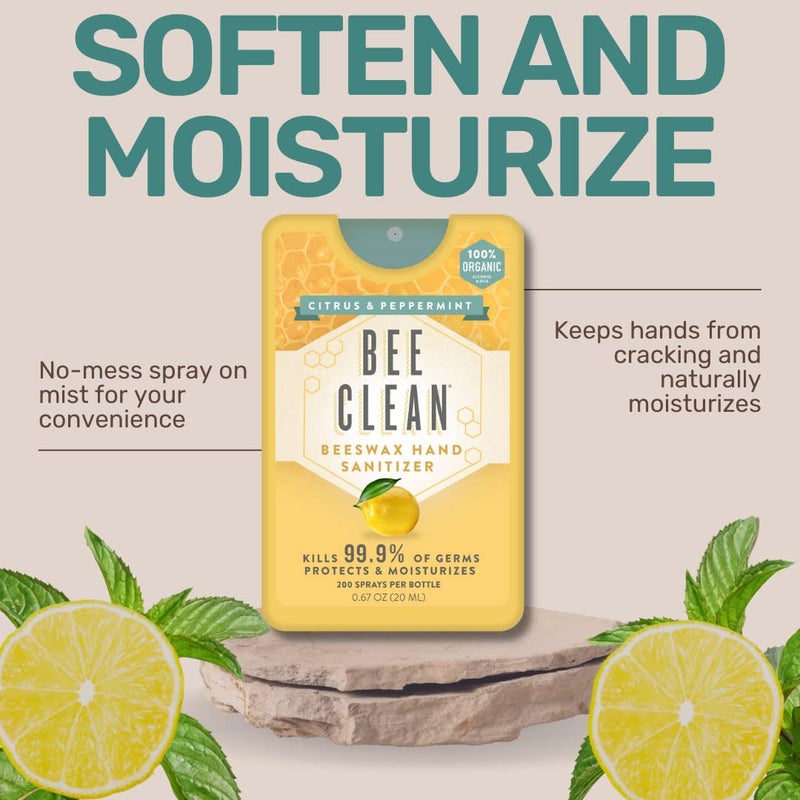 Bee Clean Organic Beeswax Hand Sanitizer Pocket Spray (2 Lavender Oil and 2 Citrus & Peppermint- Combo) - Image 2