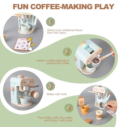 Pithfor Kids Wooden Coffee Maker Toy Wooden Play Kitchen Appliances Accessories Toy for Kids Toddlers Gift for Girls Boys - Image 5