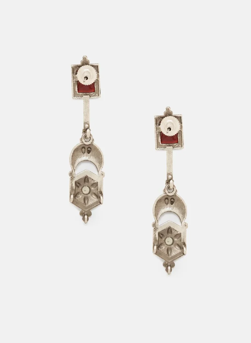 Priyaasi Contemporary Oxidised Ruby Stone Studded Drop Earrings