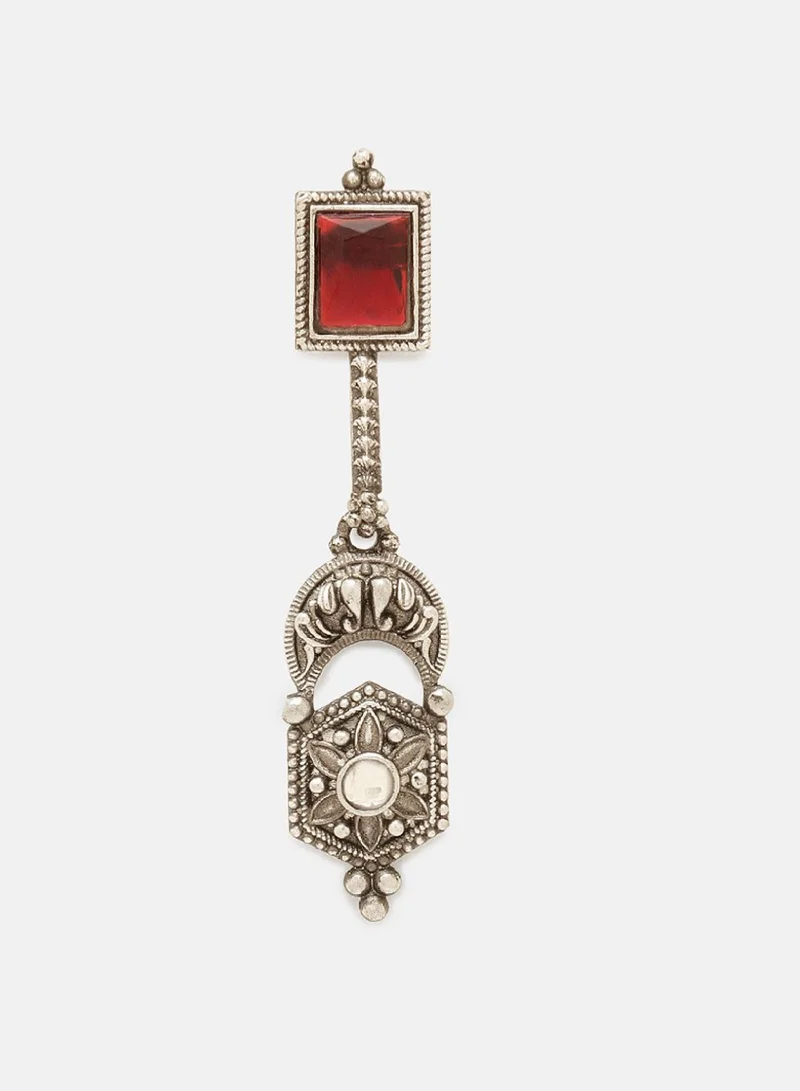 Priyaasi Contemporary Oxidised Ruby Stone Studded Drop Earrings