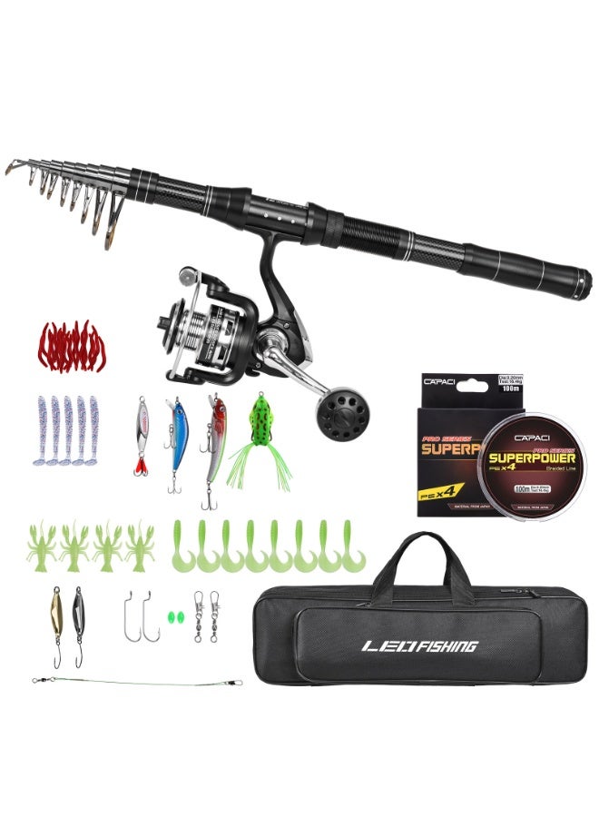 ليو عدة صيد سمك لوايا تلسكوبية من ألياف الكربون – قصبة صيد محمولة متعددة الأقسام للسفر | خفيفة الوزن عالية القوة لصيد المياه العذبة والبحرية (كارب، باس، تراوت، بايك والمزيد) - Image 1