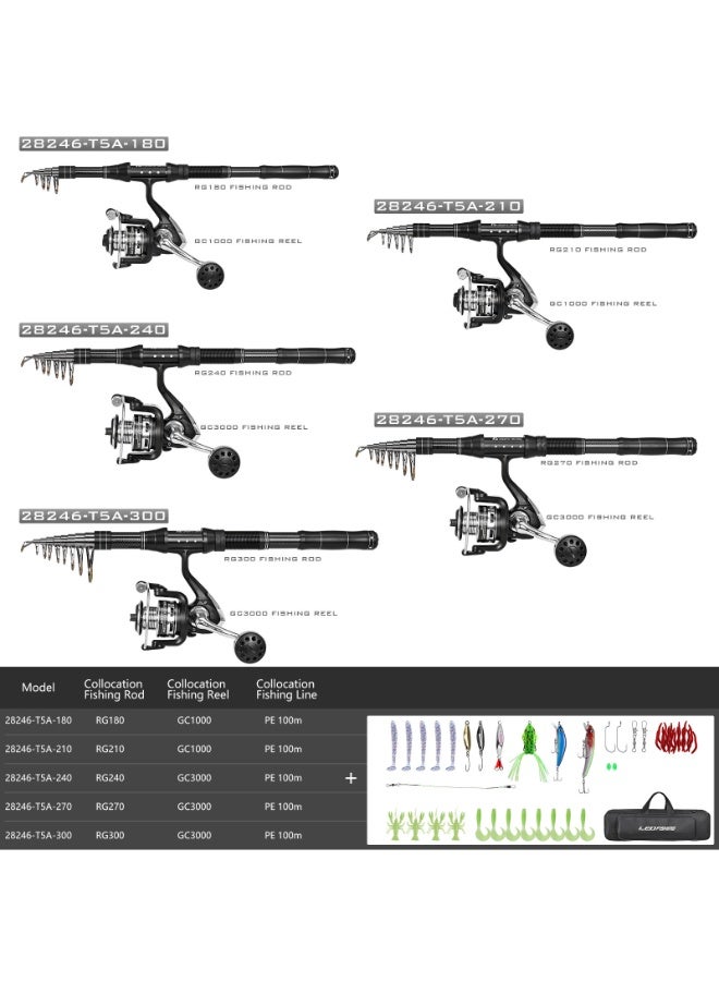 ليو عدة صيد سمك لوايا تلسكوبية من ألياف الكربون – قصبة صيد محمولة متعددة الأقسام للسفر | خفيفة الوزن عالية القوة لصيد المياه العذبة والبحرية (كارب، باس، تراوت، بايك والمزيد) - Image 2