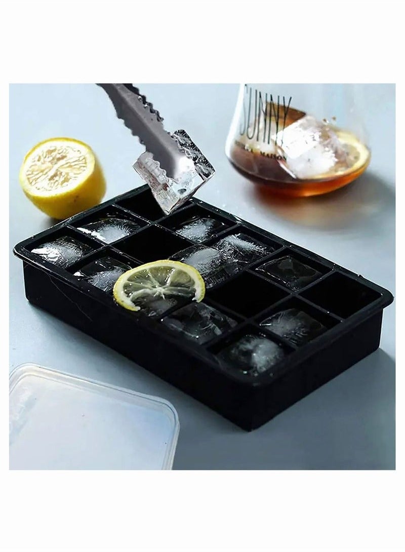Silicone Ice Cube Tray Cubes Mold with a Cover 2Pcs Black - Image 3