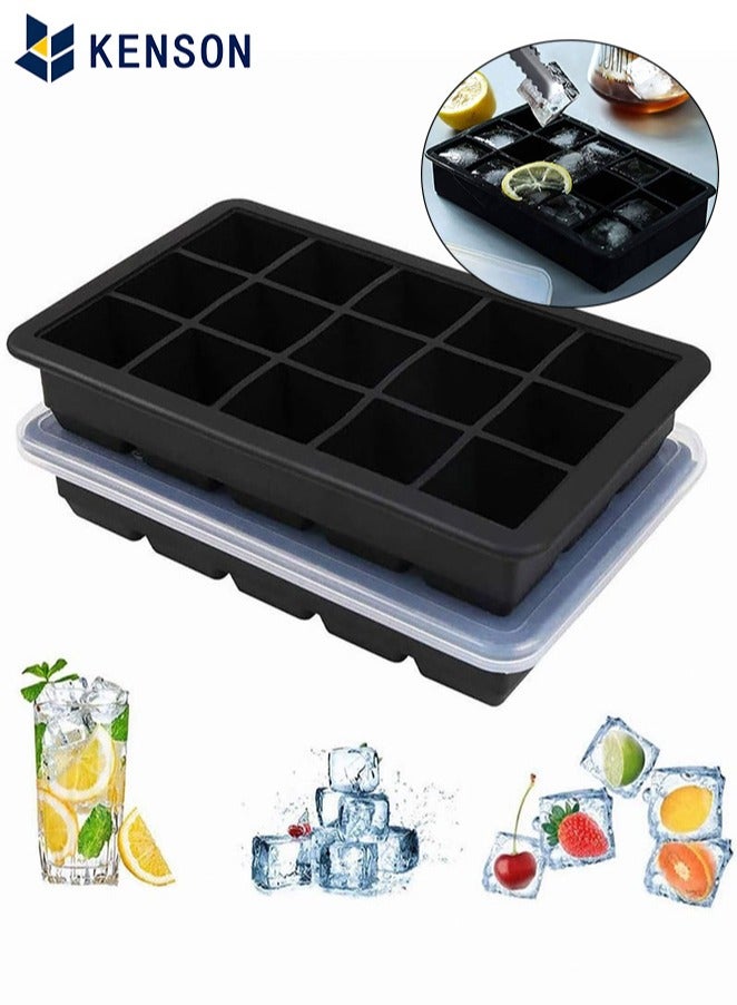 Silicone Ice Cube Tray Cubes Mold with a Cover 2Pcs Black - Image 1