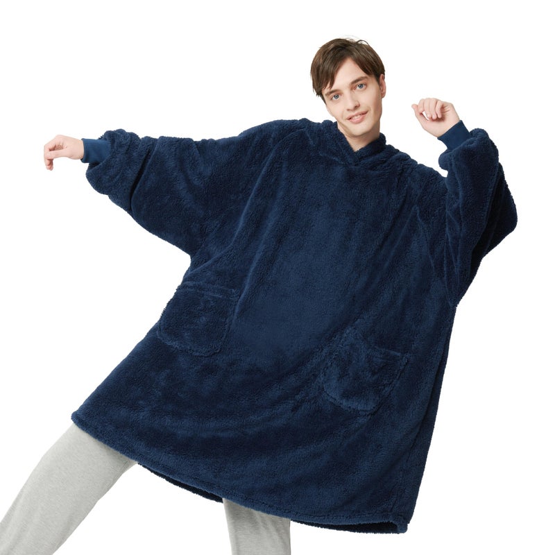 Bedsure Bedsure Wearable Blanket Hoodie Gifts for Dad Women Warm Cozy Giant Big Hoodie Blanket Oversized Sweatshirt for Adult Women Men Navy Blue