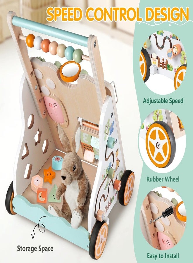Weilim Wooden Baby Walker with Wheels, Push Walker with Baby Activity Center, Montessori Walking Toy for Girls Boys, Ajustable Speed & Height Activity Toy for Toddler Learning to Walk - Image 4
