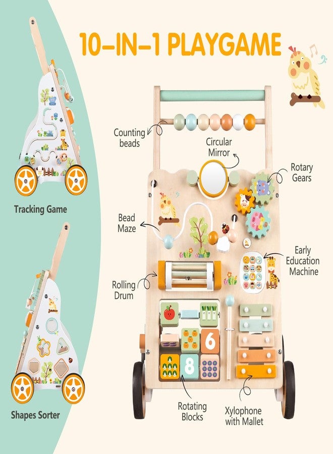 Weilim Wooden Baby Walker with Wheels, Push Walker with Baby Activity Center, Montessori Walking Toy for Girls Boys, Ajustable Speed & Height Activity Toy for Toddler Learning to Walk - Image 2