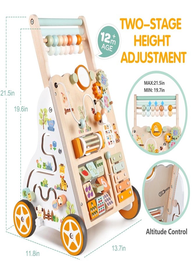 Weilim Wooden Baby Walker with Wheels, Push Walker with Baby Activity Center, Montessori Walking Toy for Girls Boys, Ajustable Speed & Height Activity Toy for Toddler Learning to Walk - Image 3