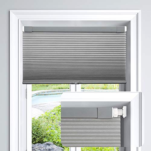 LazBlinds Cordless Cellular Shades No Tools No Drill Light Filtering Honeycomb Shades Pleated Blinds for Windows 27 W x 64 H Dovy Grey