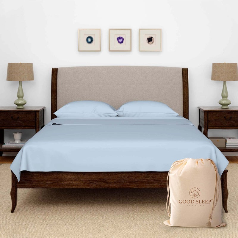 Olympic Queen Sheets Set 100 Egyptian Cotton Luxury 600 Thread Count 4 Pc Super Queen Sheets Sets Soft Breathable Snug Fit16 Deep Pocket Fitted Sheet 2 Pillowcases 1 Flat SheetLight Blue