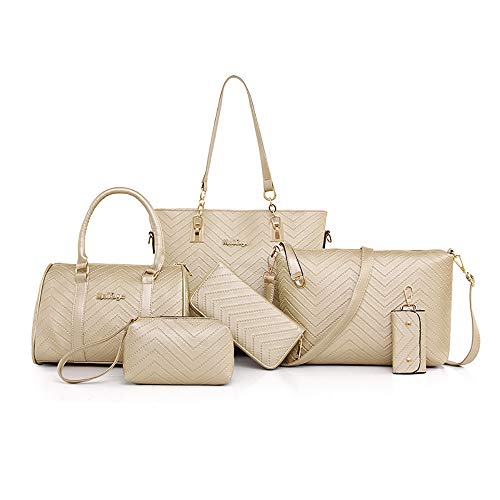 AlwaySky Women Handbags Set 6 Pcs PU Leather Top Handle Purse Shoulder Bag Purse Wallet Crossbody Bag Set, Off-White - Image 1
