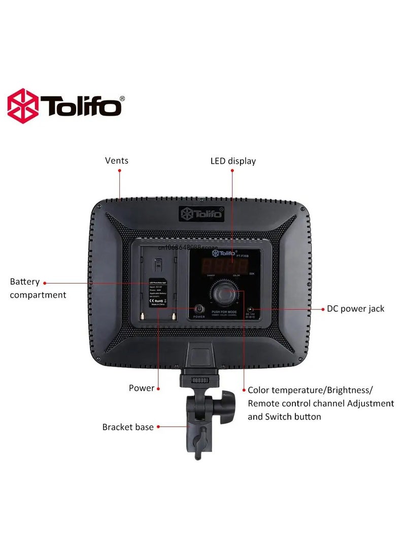 Tolifo - TOLIFO Light Led Panal PT-F36B with color range 3200-5600, Number of Led Lamps 360, (72 Watt) , 680 gram (Model :PT-F36B) - Image 1