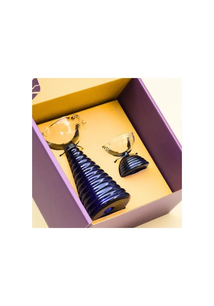 Muun Home MUUN HOME Glass Diya Pair Set (Tall + Short Diya) for Decor, Festival, Wedding, Pooja Room, Blue Color