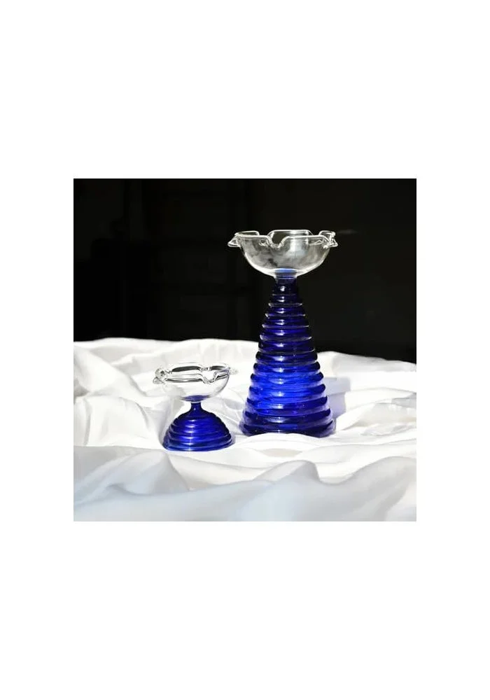 Muun Home MUUN HOME Glass Diya Pair Set (Tall + Short Diya) for Decor, Festival, Wedding, Pooja Room, Blue Color