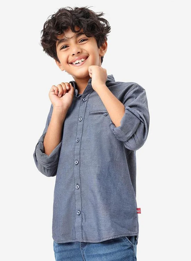 Bonkids Boy's Navy 100% Cotton Printed Regular Fit Shirt