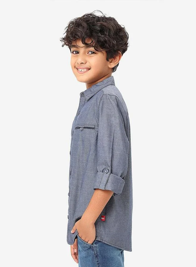 Bonkids Boy's Navy 100% Cotton Printed Regular Fit Shirt