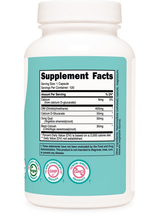 Nutricost مكمل دي إندوليل ميثان للنساء 400 ملغ 120 كبسولة مع دونغ كواي وكالسيوم وكوهوش الأسود نباتي وغير معدل وراثيًا وخالي من الغلوتين - Image 5