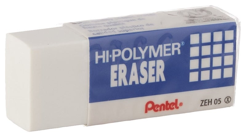Pentel Lead Pencil Eraser - Non-Abrasive, Latex-Free - 0.5" x 1.7" x 0.7" - 1Each - White ZEH05