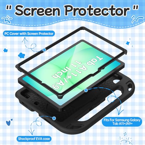 BMOUO Kids Case for Samsung Galaxy Tab A11+ Plus 11” 2026/A9+ Plus 2023 11 inch Tablet, with Screen Protector, Shockproof Lightweight Stand Handle Galaxy Tab A11 Plus/A9 Plus Case for Kids, Black - Image 3
