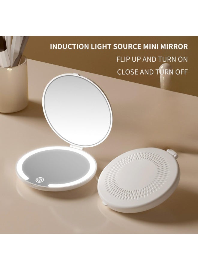 Portable LED Makeup Mirror with Flip Cover - 3-Color Light, 5X Magnification, Touch Control & Type-C Charging, HD Mirror for Realistic Makeup (White) - Image 1