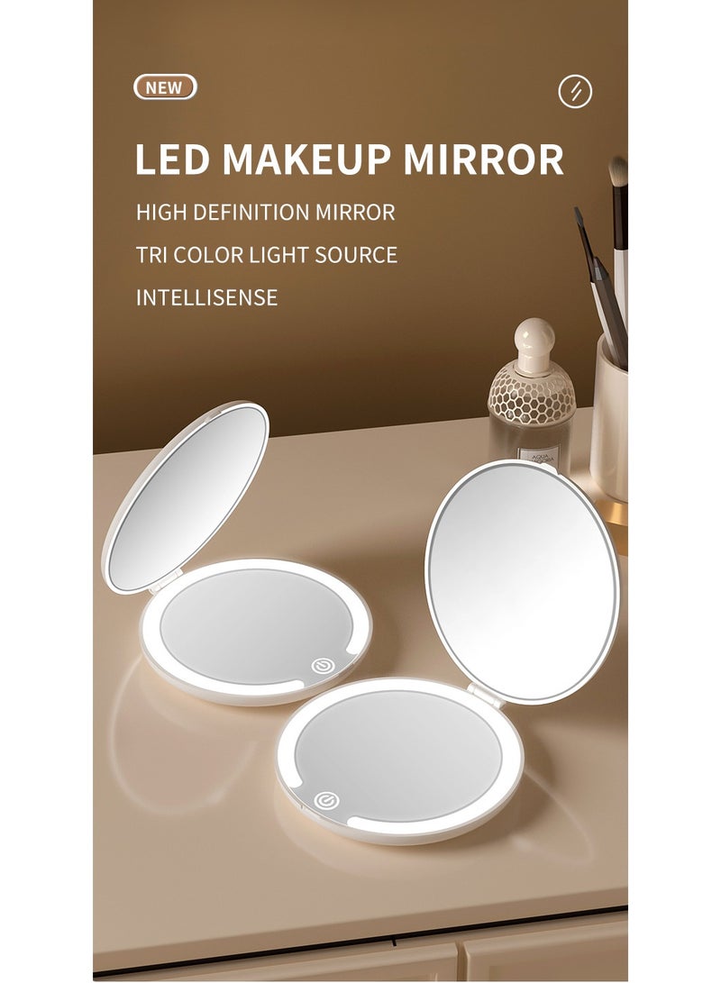 Portable LED Makeup Mirror with Flip Cover - 3-Color Light, 5X Magnification, Touch Control & Type-C Charging, HD Mirror for Realistic Makeup (White) - Image 2