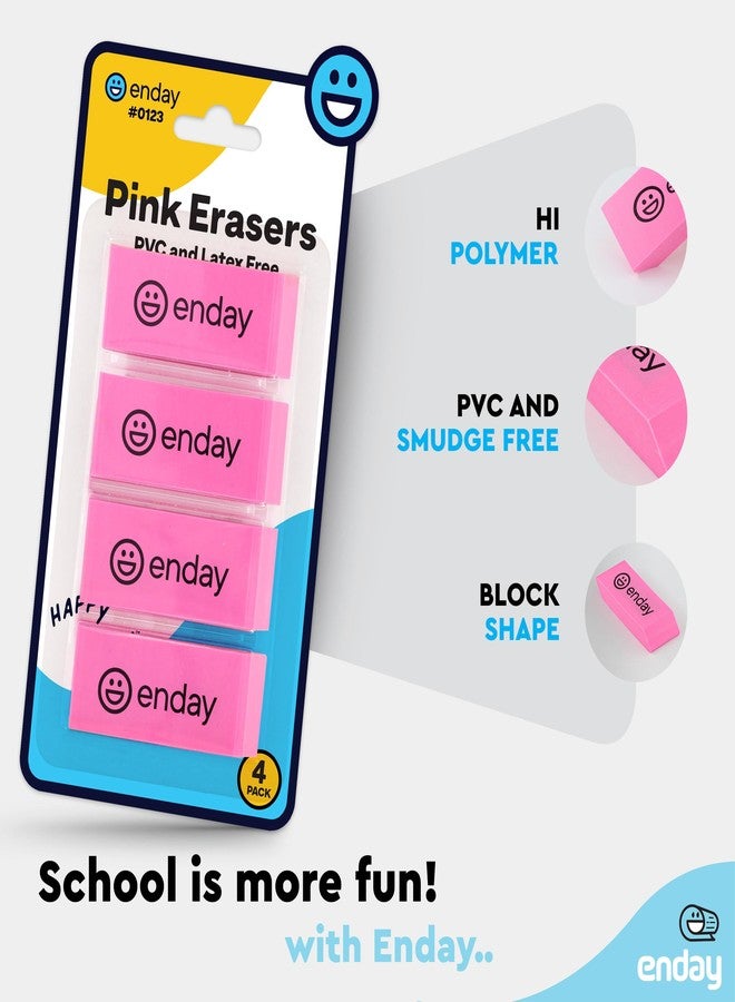 Enday Erasers Pencil Block, Hi Polymer Large Pink Soft Eraser, Rubber and Non - Abrasive Eraser, Erasers School Supplies for Kids and Artists, Best Eraser for Drawing (4 PC) - by Enday - Image 4