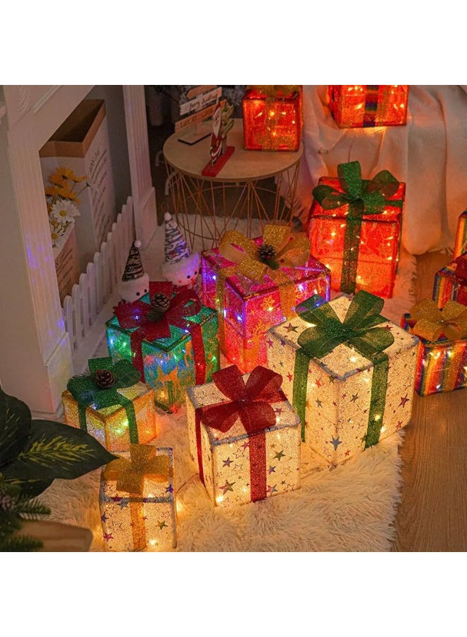 AUTOYSUR Christmas Lighted Gift Boxes, Set of 3 Light Up Gift Boxes for Christmas Tree, Outdoor Lighted Xmas Decorations 8 Flashing Modes Present Boxes Xmas Lighted Outdoor Display (Rainbow) - Image 3